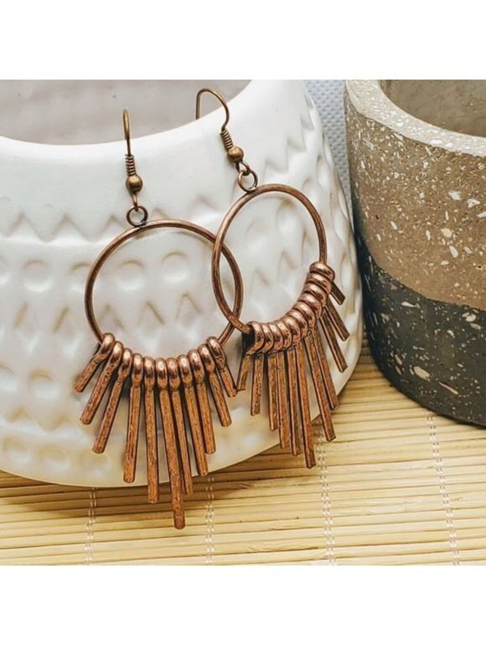 Mid Century Modern Style Antique Copper Earrings